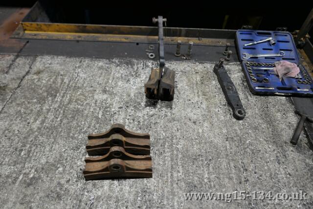 New brake shoes waiting to be fitted following modification to the hangers. (Photo: Laurence Armstrong)